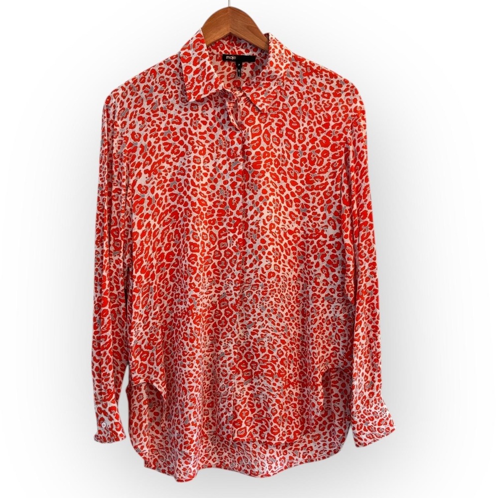 Maje Leopard Print Button Front Blouse Top Womens Size 2/Small Paris Chic